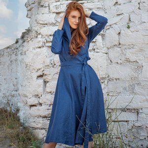 Sea Blue Linen Dress,